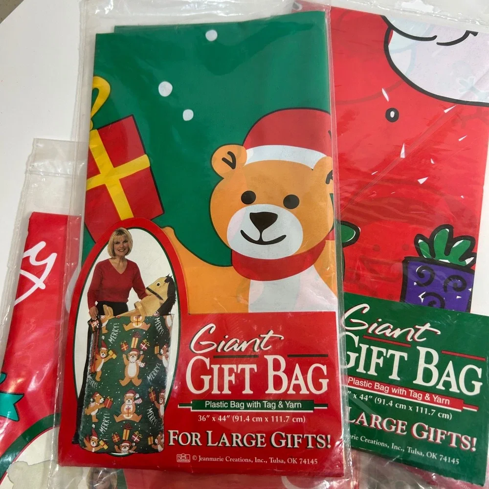 5 Jeanmarie Creations Vintage Christmas Giant Gift Bags Large Plastic Lot 1993
